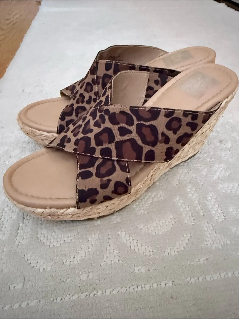 Dolce Vita Leopard Print Espadrille Wedge Slides - Brown/Black